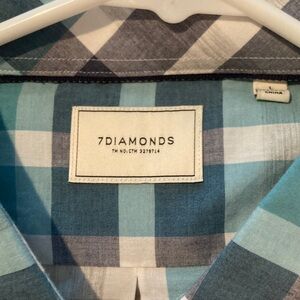 7 Diamonds Teal and Navy Plaid Casual Button-Down Shirt